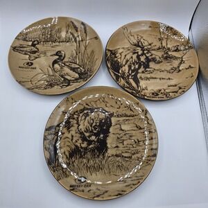 Set Of Three Mossy Oak Wildlife Small Plates 8 3/4" Elk Bear Duck
